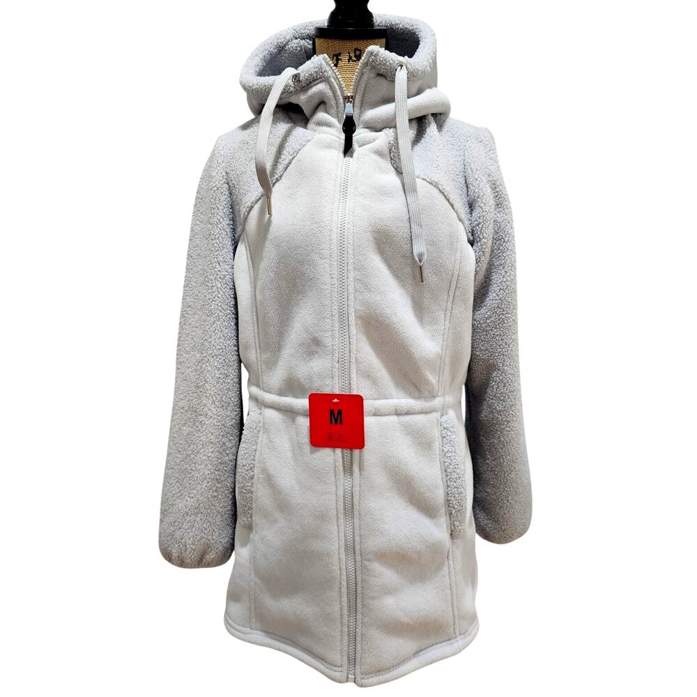 1 Madison Expedition Coat Hooded Teddy Jacket Grey Womens Sz M NEW